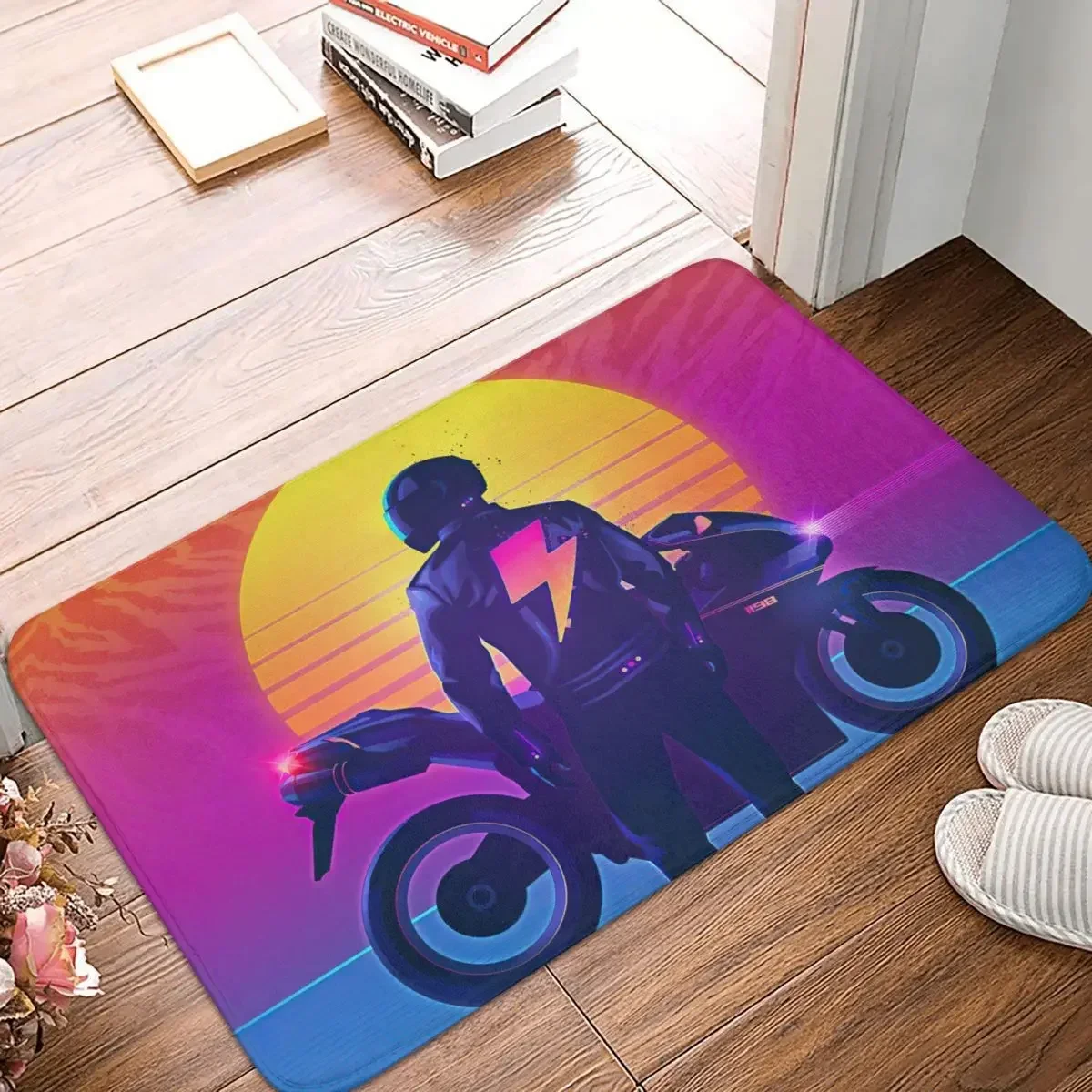 Motorcycle Cool Motor Cycle Non-slip Doormat Biker Sunset Carpet Living Room Kitchen Mat Outdoor Flannel Pattern