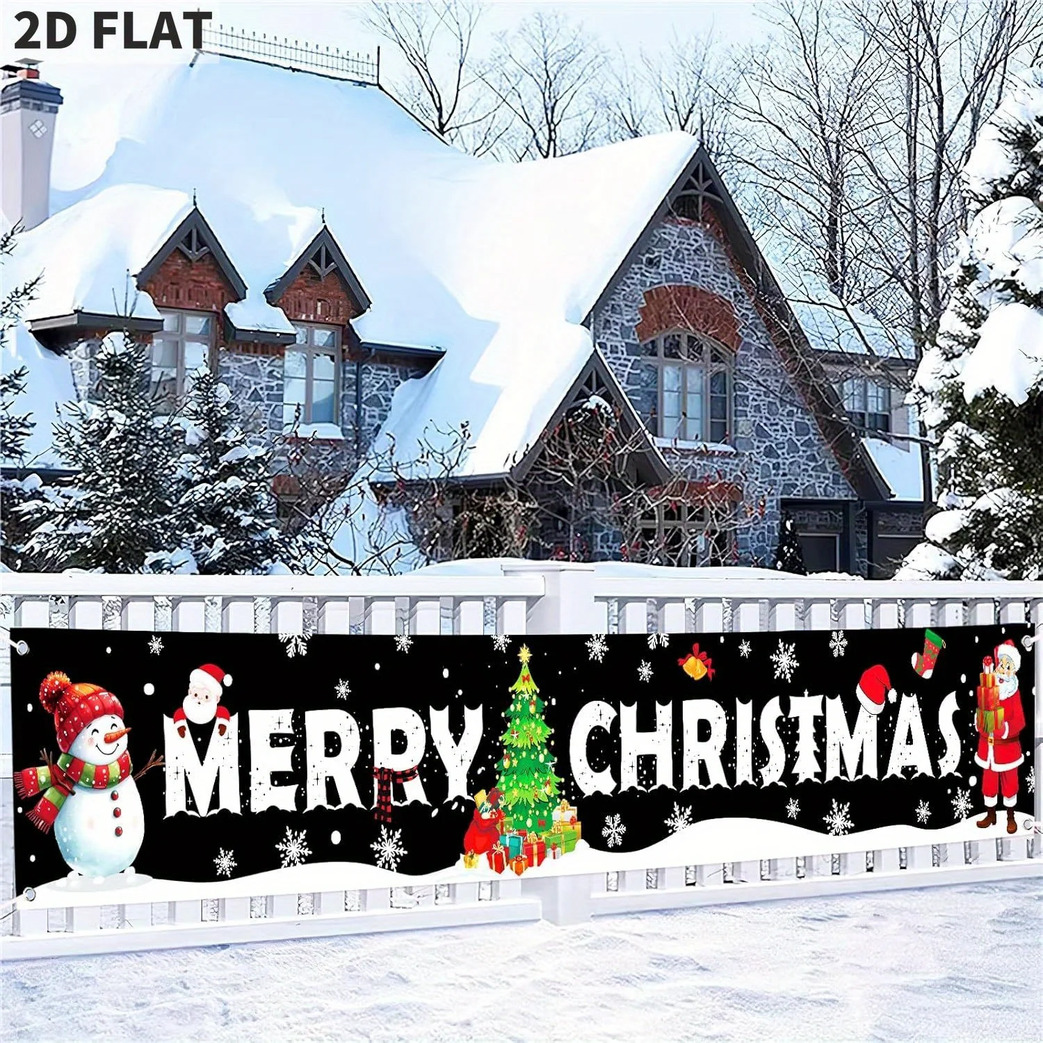 

Large Christmas Banner Decorations Outdoor, Snowman Santa Claus Christmas tree Decorations Merry Christmas Yard Banner for House
