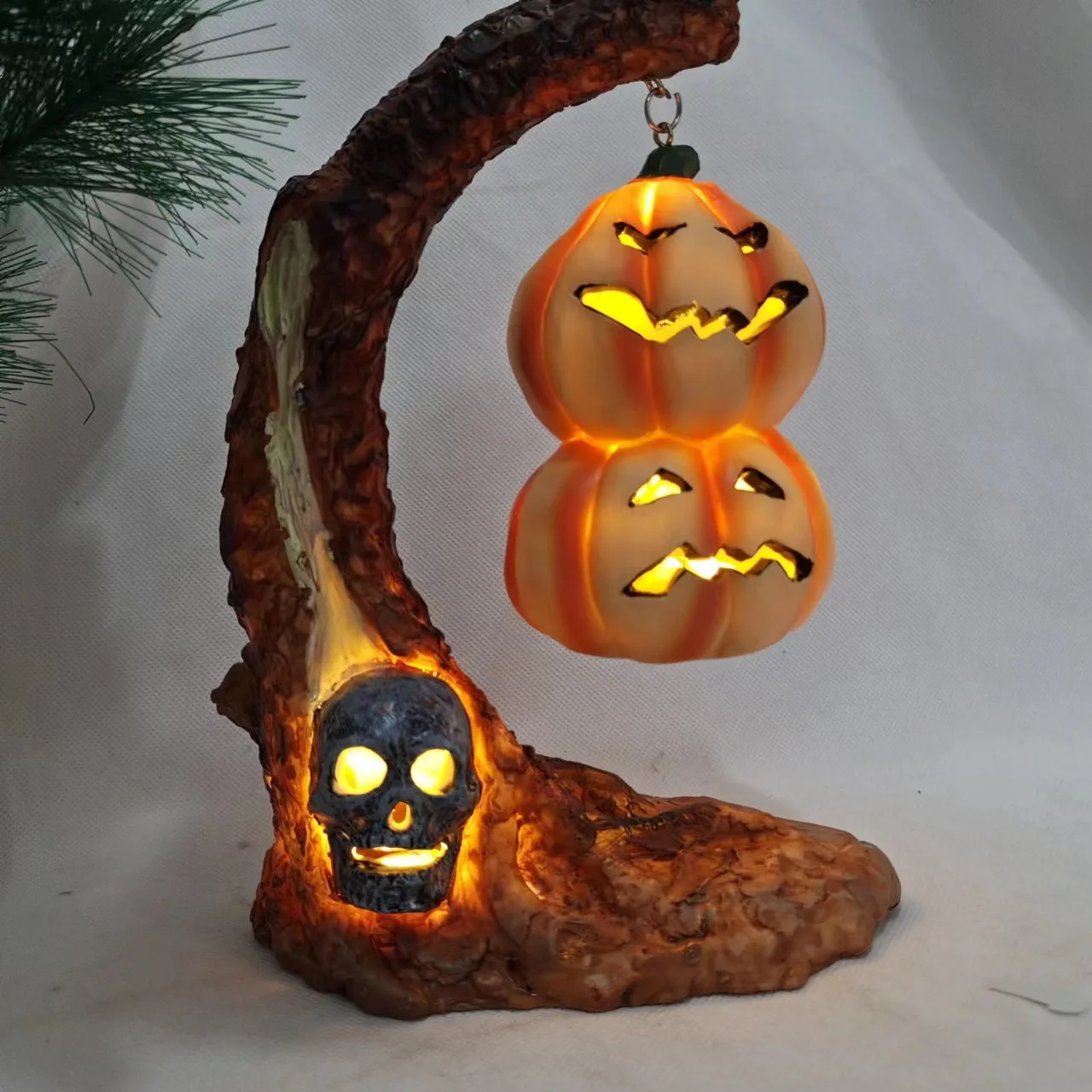 

New Halloween Pumpkin Lantern Bat Lamp Resin Ornament Desktop Sculpture Halloween Decoration Night Light Gothic Home Room Crafts