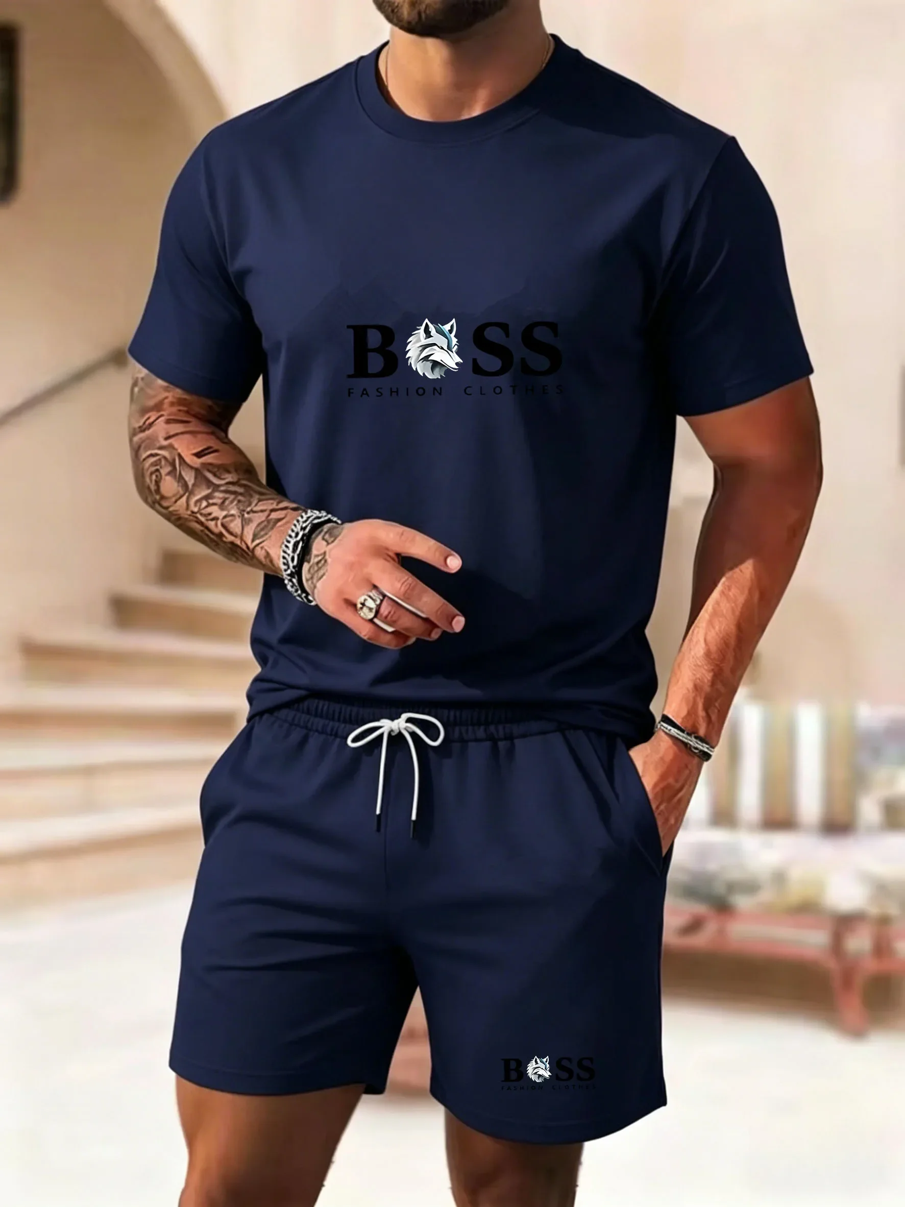 Latest hot selling Men two-piece sportswear short sleeved T-shirt and pants set running fitness sportswear 2026 summer promotion view 4