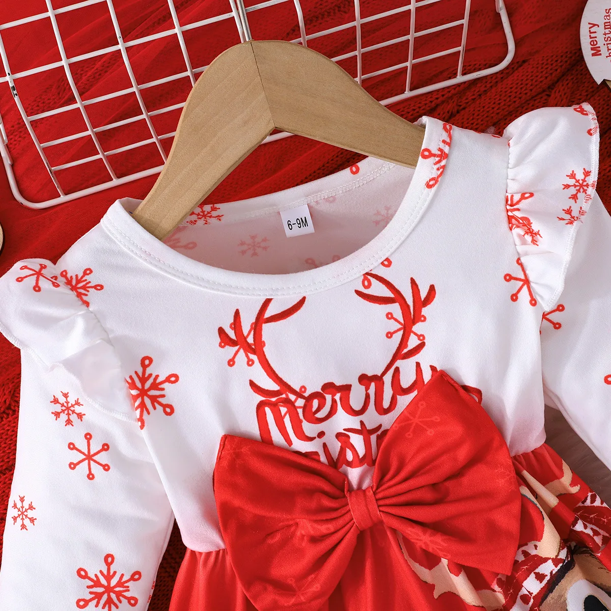 ملابس رخيصة فساتين عيد الميلاد للأطفال للفتيات فستان غزال منقوش بفيونكة كبيرة زي السنة الجديدة ملابس أطفال عيد الميلاد الأولى