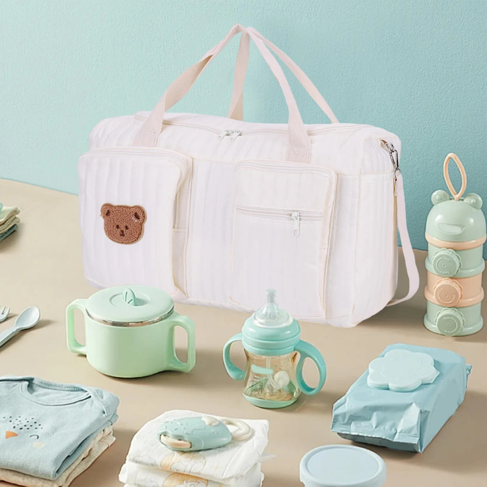 Quilted Baby Bag Large Capacity Duffle Bag Cute Weekender Bag for Hospital and Weekender Travel