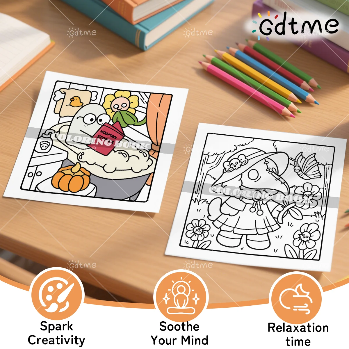 SPOOKY CUTIE كتاب تلوين لطيف ومريح للكبار 24 صفحة تخفيف التوتر قتل الوقت دهان داي رسم كتاب لعبة تعليمية للأطفال