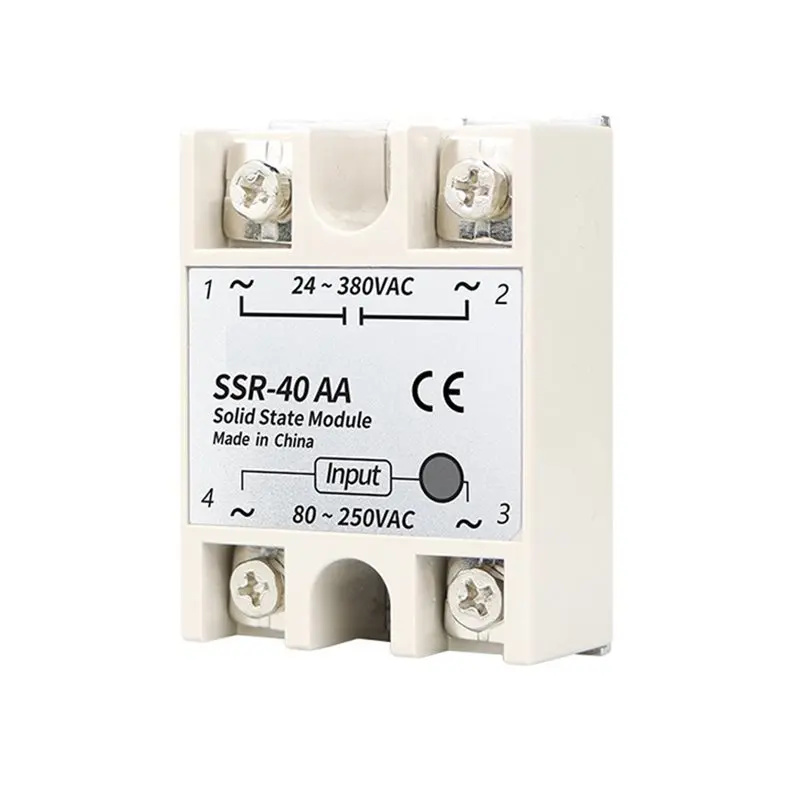 New!SSR-40AA Solid State Relay 40A Single Phase Module 80-250VAC Input 24-380VAC Output For PID Temperature Control