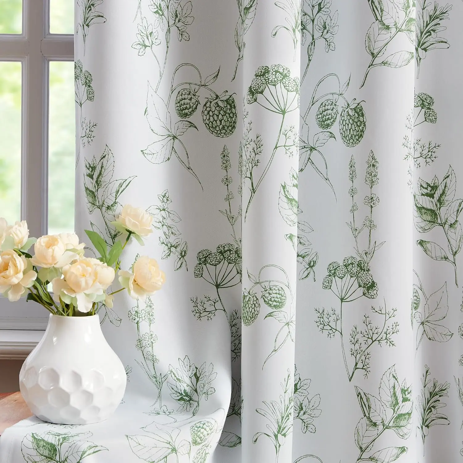

Fmfunctex 100% Blackout Floral Curtains 84 Inches Long For Bedroom, Sage Green Leaf Drapes For Living Room, Farmhouse Rod