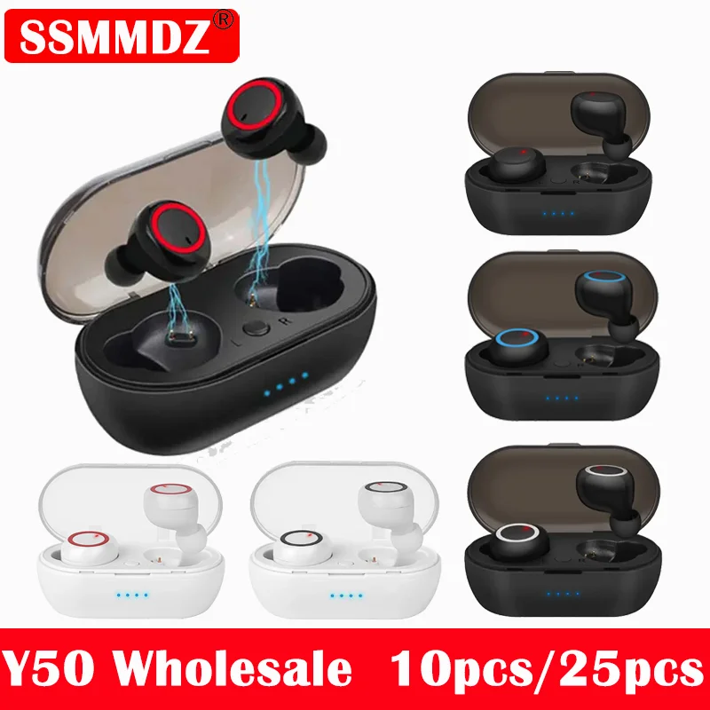 

10Pcs Y50 Bluetooth Earphone Outdoor Sports Wireless Headset 5.0 with Charging Bin Power Earbuds Display Touch Control Headphone