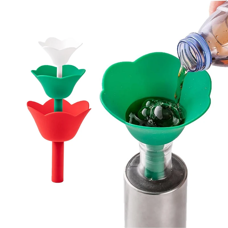 LMETJMA Silicone Flower Funnel Set Kitchen Funnel Set 3Pcs Collapsible Funnels For Filling Water Bottle Liquid Transfer