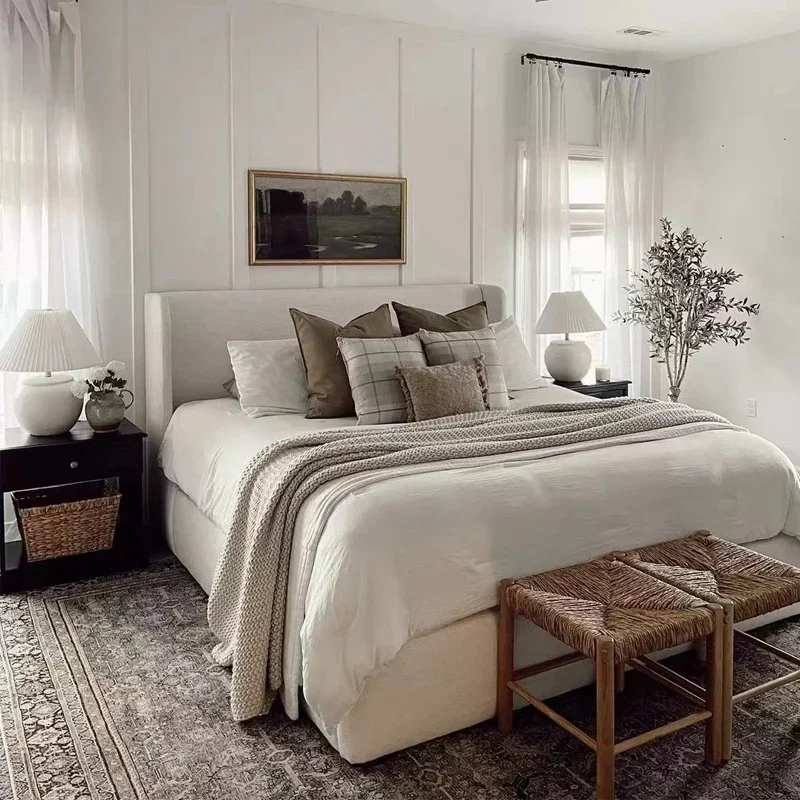 Dressing Double Bed Upholstered Unique Frame French Bed Bedroom Sleeping Queen Size Mobili Per La Casa House Accessories