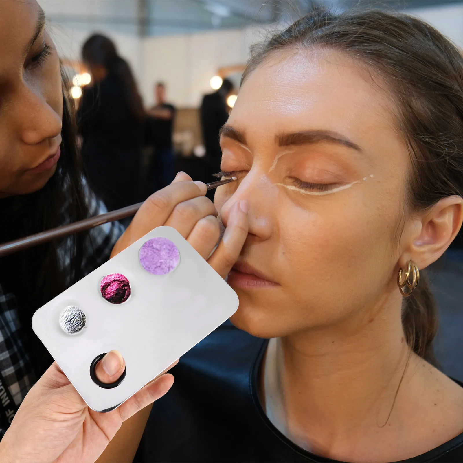 

3Sets Stainless Steel Color Palettes Nail Art Mixing Plates Makeup Color Tray Reusable Manicure Set Foundation Palettes