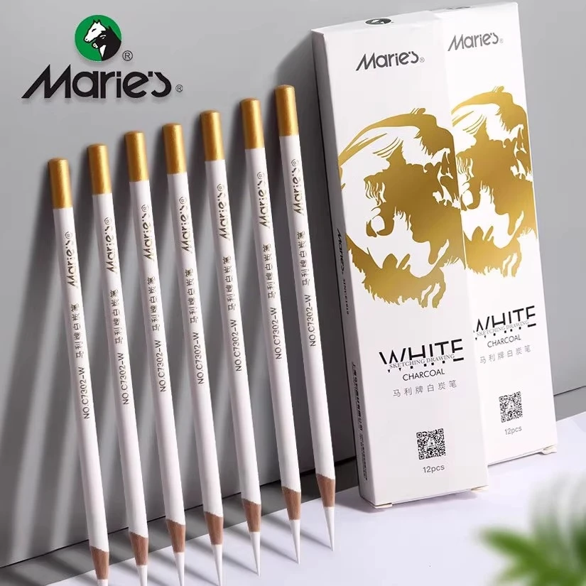 White Charcoal Pencil Set 3/6/12Pcs Sketch Highlight Pencils for Drawing Sketching Shading Blending Beginners Artists Supplies
