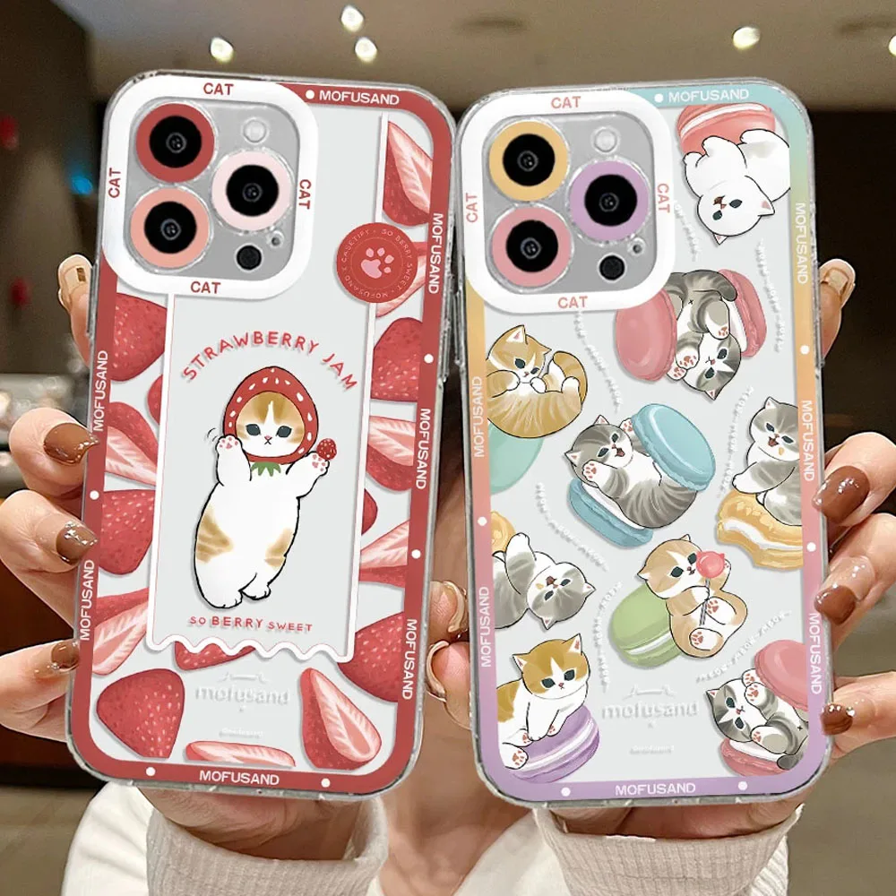 Phone Case For Samsung Galaxy S24 S23 S22 Ultra S21 S20 FE Note 20 10 Plus A15 A25 A35 A55 Cartoon Mofusand Shark Cat Soft Cover