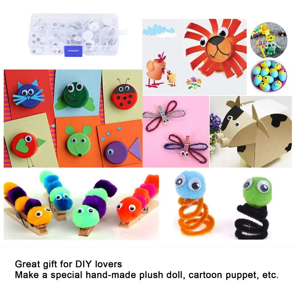 100pcs Black and White Sew On Plastic Eyes Movable Eyes Round Plastic Wiggly Googly Eyes Assorted Size 8mm Size