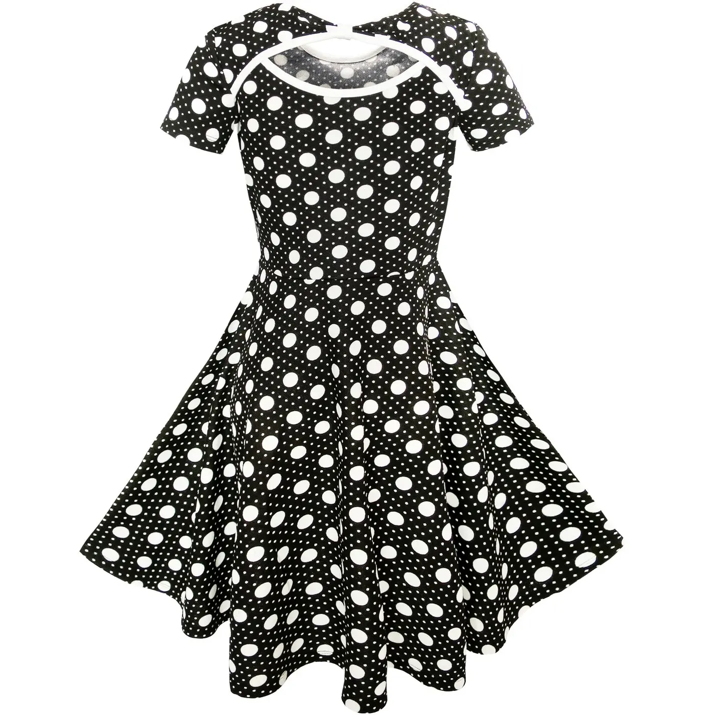 Girls Dress Black White Dot Back Cutout Back School Dress