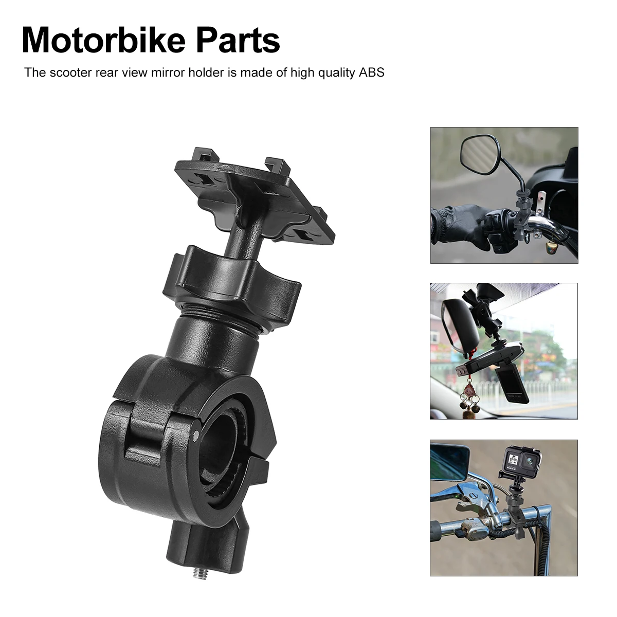 

2 Pcs Motorcycle Rearview Mirror Holder ABS Universal Bike E-bike Handlebar Mount Bracket Camera Stand Driving Recorder Mirror