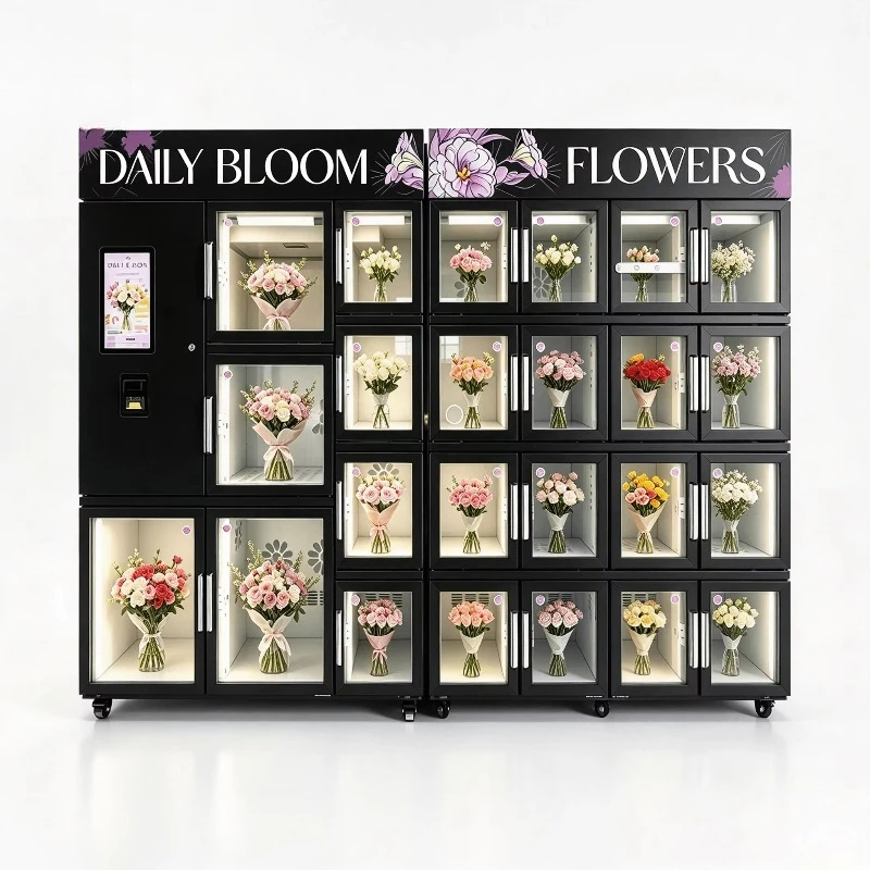 OEM 24 Locker Smart Flower Fridge Display Cooler Anti-fog Heated Glass Large Capacity Equipped with  Refrigerated / Heating