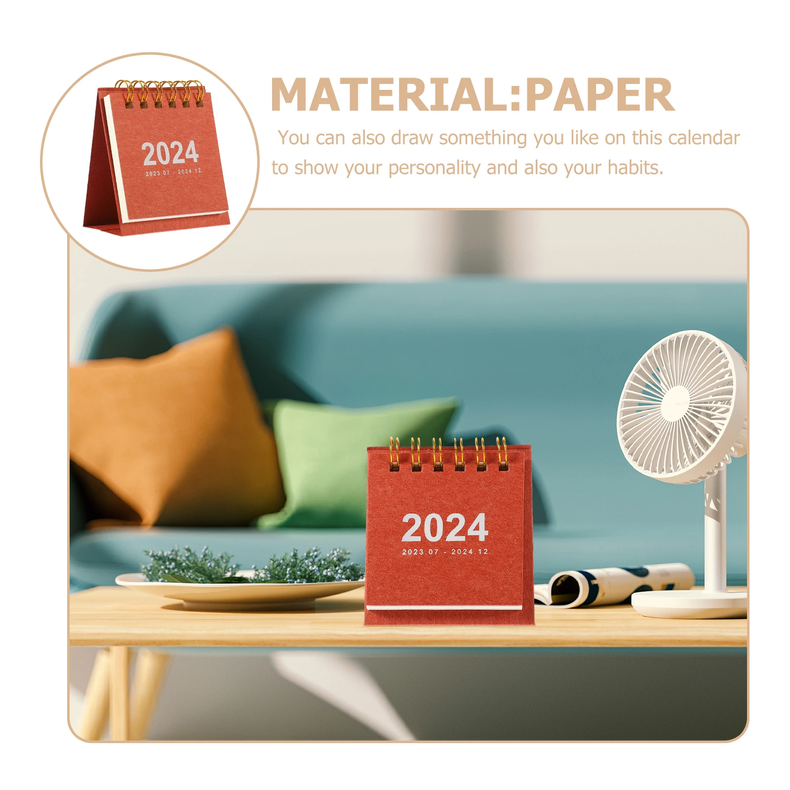 

1pcs Exquisite Small 2024 Desktop Decorative Monthly Office Desk Calendar Home Accessories Note Standing Calendar For Teachers