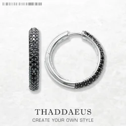 Hinged Hoop Creole Black Pave Earrings Europe Vintage Glam Fine Jewerly For Women Men Gift In 925 Sterling Silver