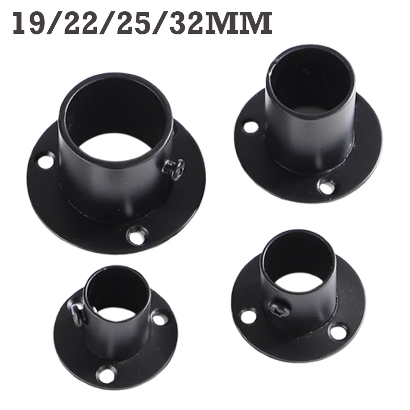 2pcs 19mm-32mm Stainless Steel Flange Seat Black Round Tube Seat Bracket For Wardrobe Curtain Cloth Rod Hardware Accessories