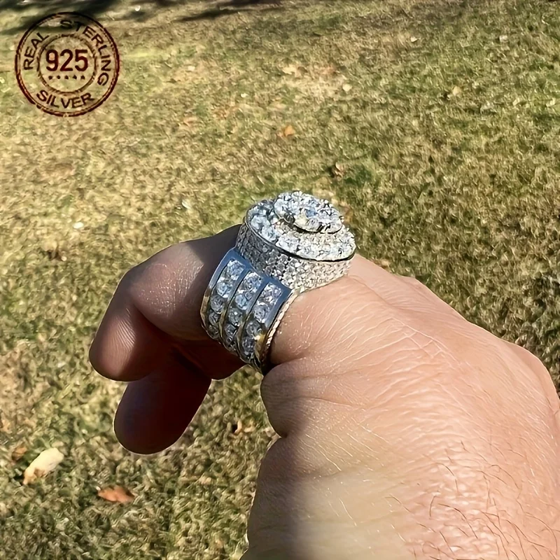 فاخر 925 فضة خواتم للرجال الهيب هوب مثلج خارج الزركون الخنصر الذكور الشرير الأعمال مجوهرات هدية