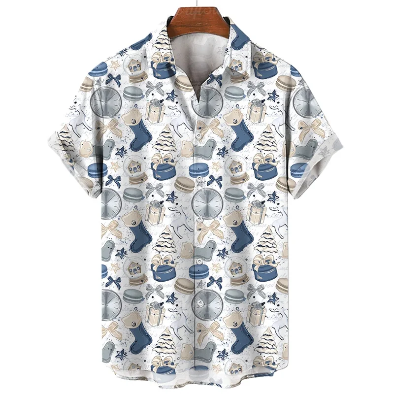 Charming Christmas pattern neutral short sleeved shirt, bringing you a comfortable wearing experience