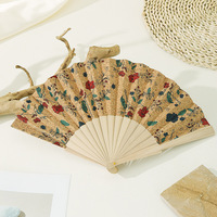 1Pcs Portuguese Cork Fan Advanced Retro Folding Fan Makeup Hand Held Fan Bohemian Style Wooden Folding Fan Home Decoration