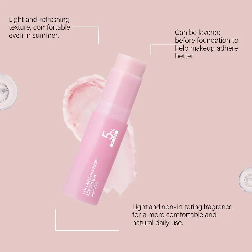10g Pink Collagen Plumping Multi Balm Korean Original Protable Care Blam Improves Fine Lines Firms Skin Eye Lip Face Cream Stick