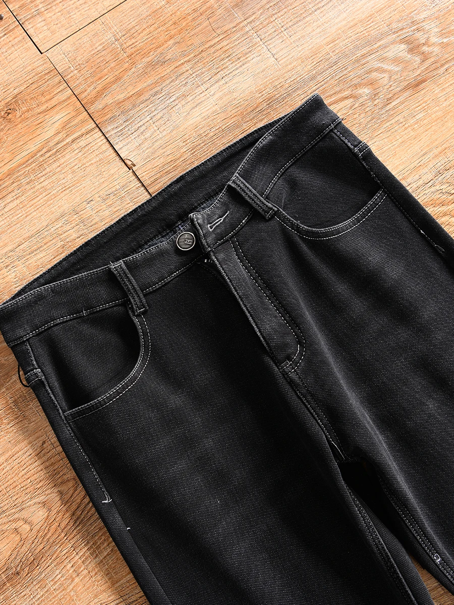 Fleece Lined Casual Men's Straight Leg Jeans Elastic Comfortable Winter Warm Cotton Polyester Blend Youth Popular Style