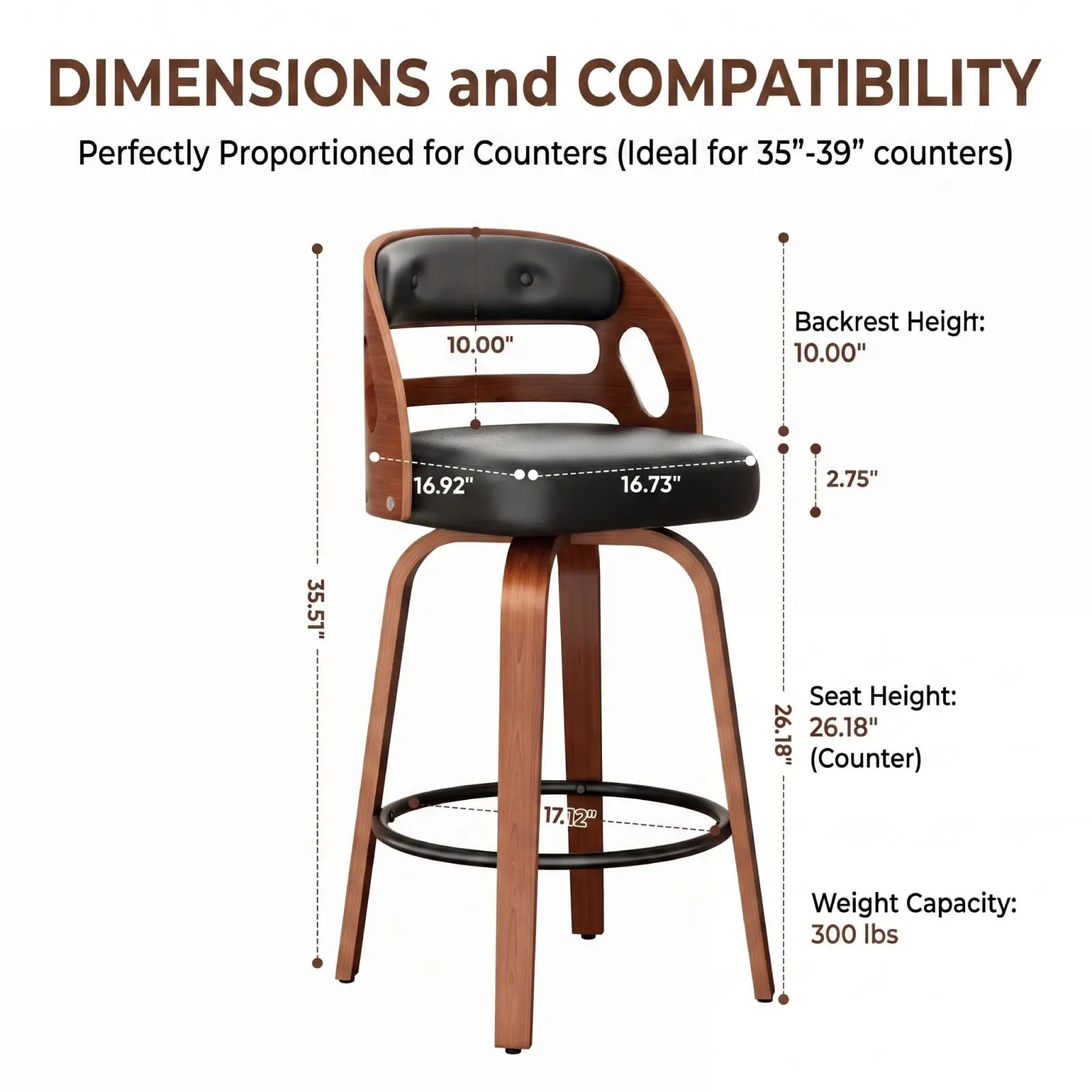 26 Inch Swivel Bar Stools Set of 4, Upholstered Bar Chairs for Kitchen Island/Home Bar Table/Pantry/Café, Thick