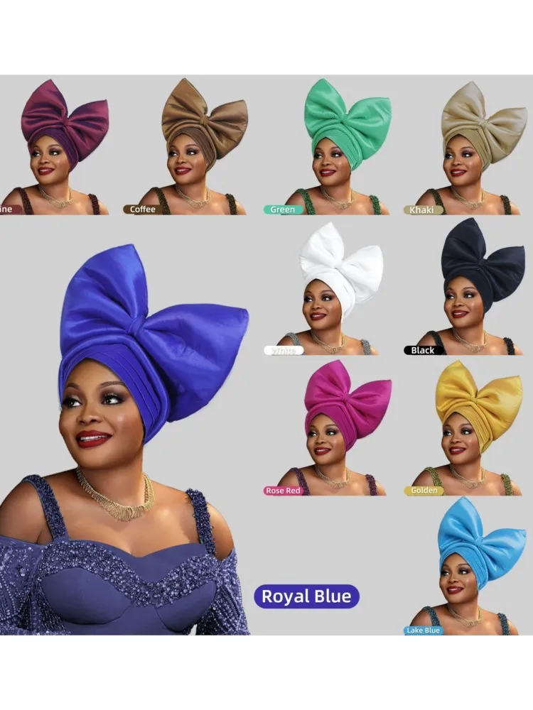2025 African Female Turban Cap Women's Autogele Headtie Nigeria Raw Silk Fan Gele Wedding Party Head Wraps Headwear Turbante