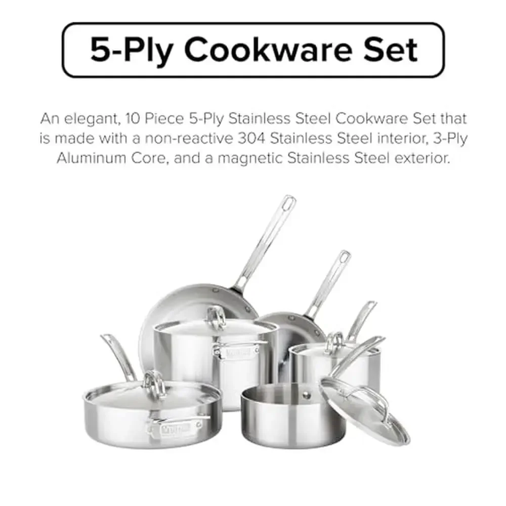 5-Ply Professional Stainless Steel Cookware Set 10-Piece Induction Safe Kitchen Pots Pans USA Made  Dishwasher Oven Grill Safe