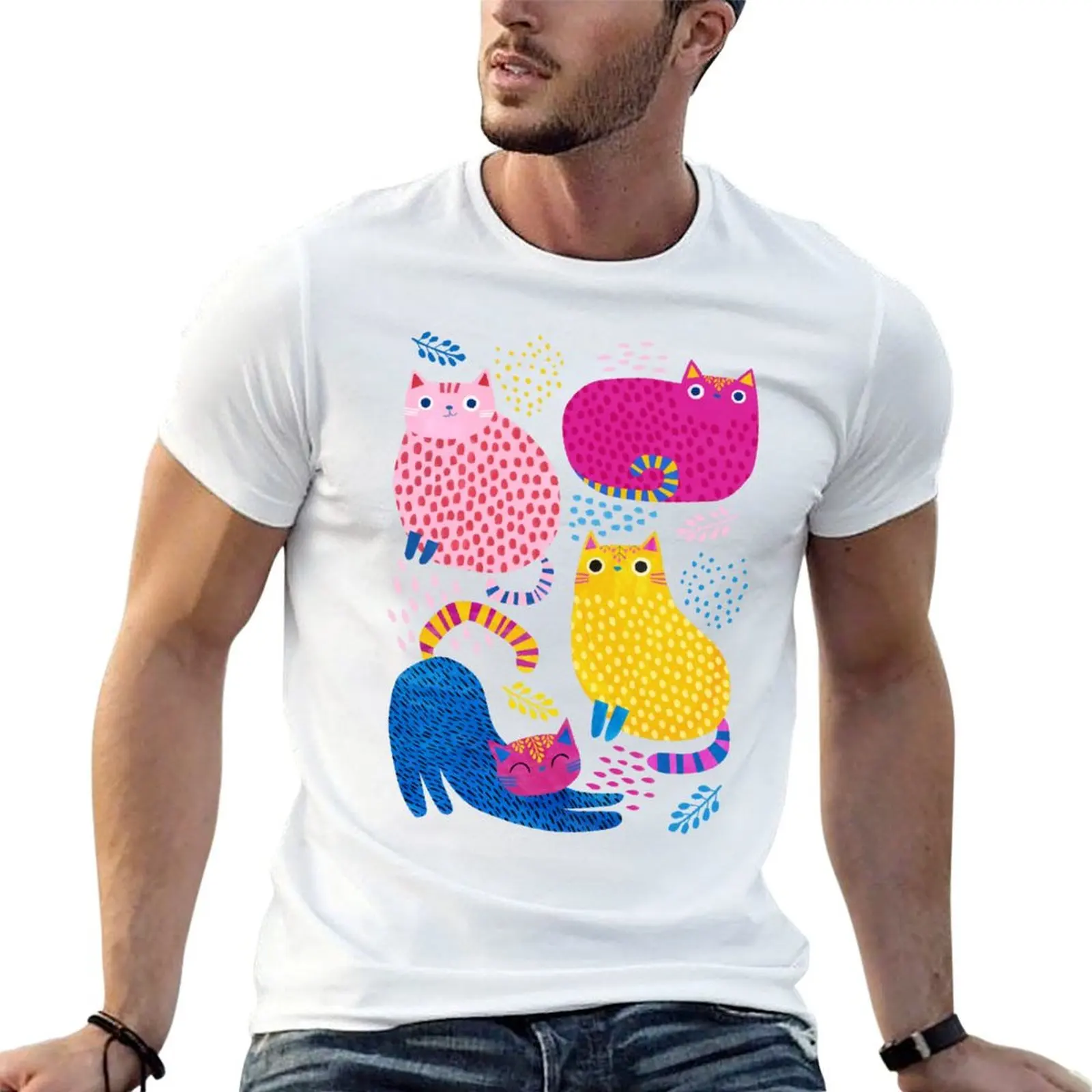 Colourful Kitties T-Shirt Daily Wear Plain Short Sleeve Shirt