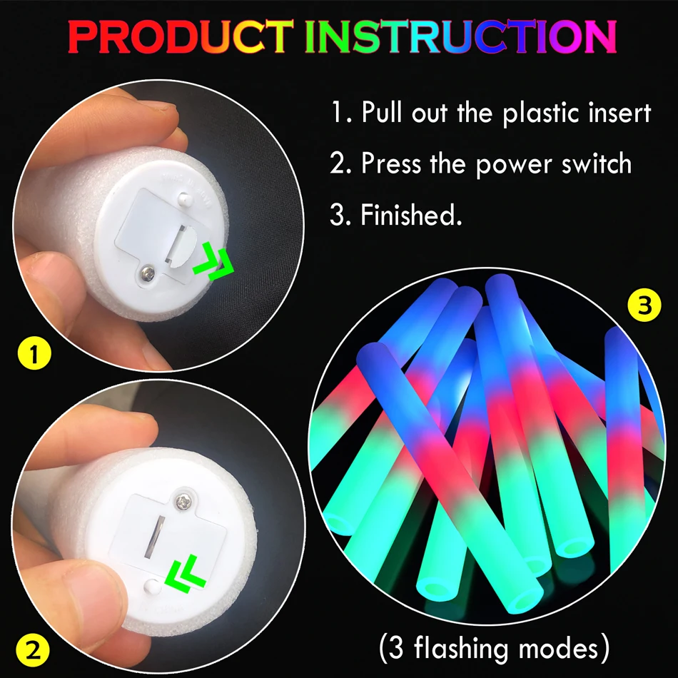 عيدان مضيئة بإضاءة ليد من الفوم ، عصا ملونة بكميات كبيرة ، تتوهج في الظلام ، لوازم حفلات الزفاف ، الكريسماس ، أعياد الميلاد ، 15: 25: 50