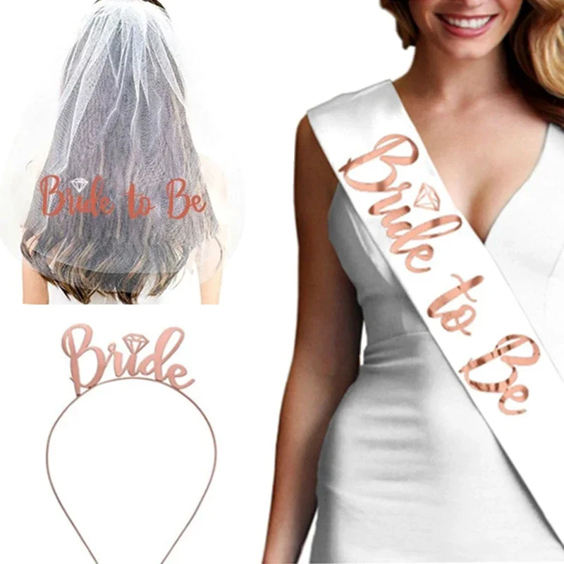 Wedding Decoration Bridal Shower Veil Team Bride To Be Satin Sash Balloon Bachelorette Party Girl Hen Party Decoration Supplies