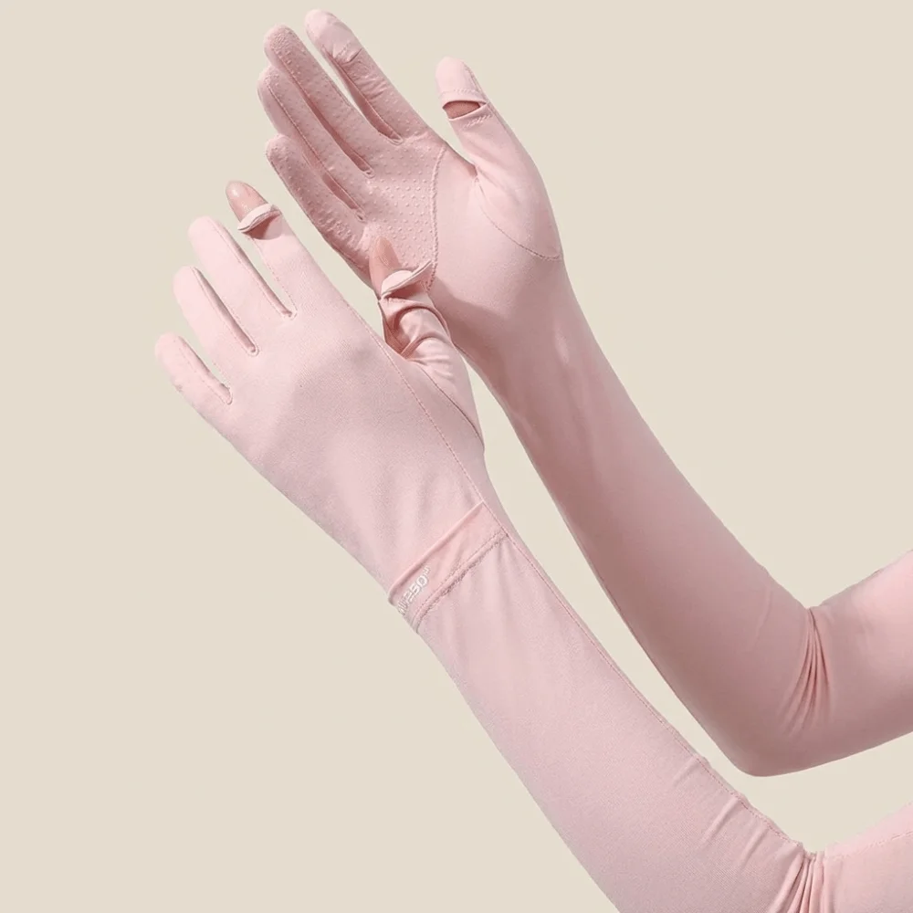 

Fashion Solid Color Long Sleeve Sun Protection Flip Ice Silk Arm Sleeve Quick-drying Non-slip Sunscreen Sleeve Gloves Running