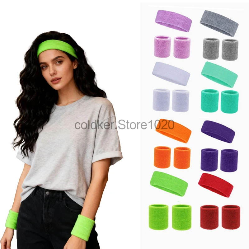 3pcs Set 1980s Green Party Costume Accessory for Women Fitness Exercise Headpiece Wristbands Suit Adult Themed Parties Dress Up