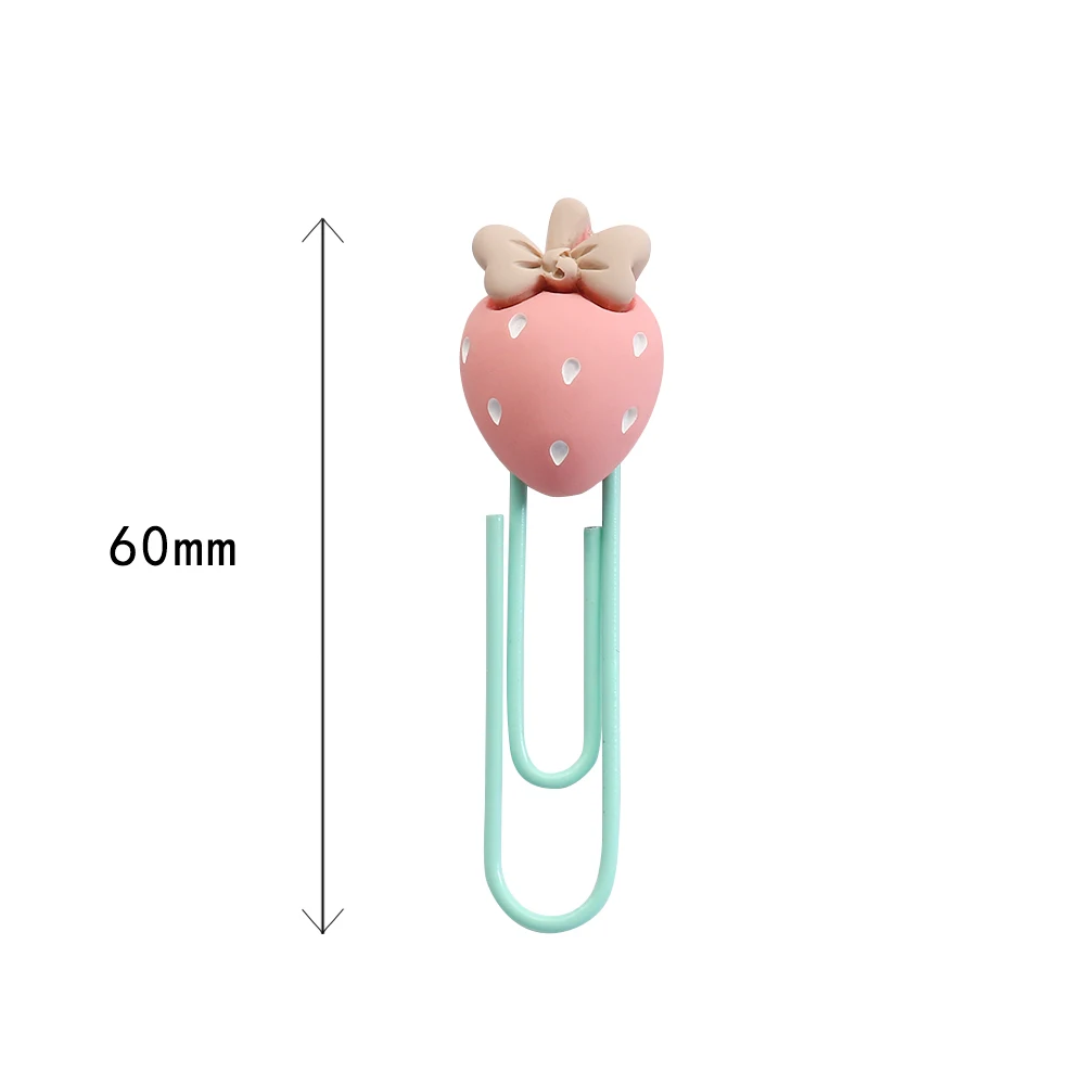 Lot de 5 trombones Kawaii en forme de fraises, signets décoratifs, classeur, accessoires de papeterie scolaire et de bureau