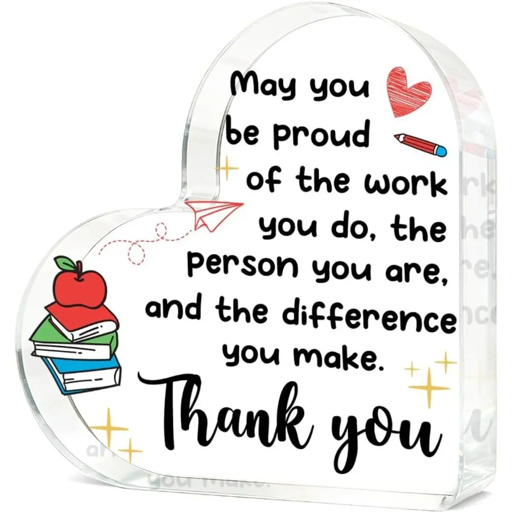 Acrylic Heart Teacher Appreciation Decor, Birthday Christmas Retirement Gift for Men Women Teachers