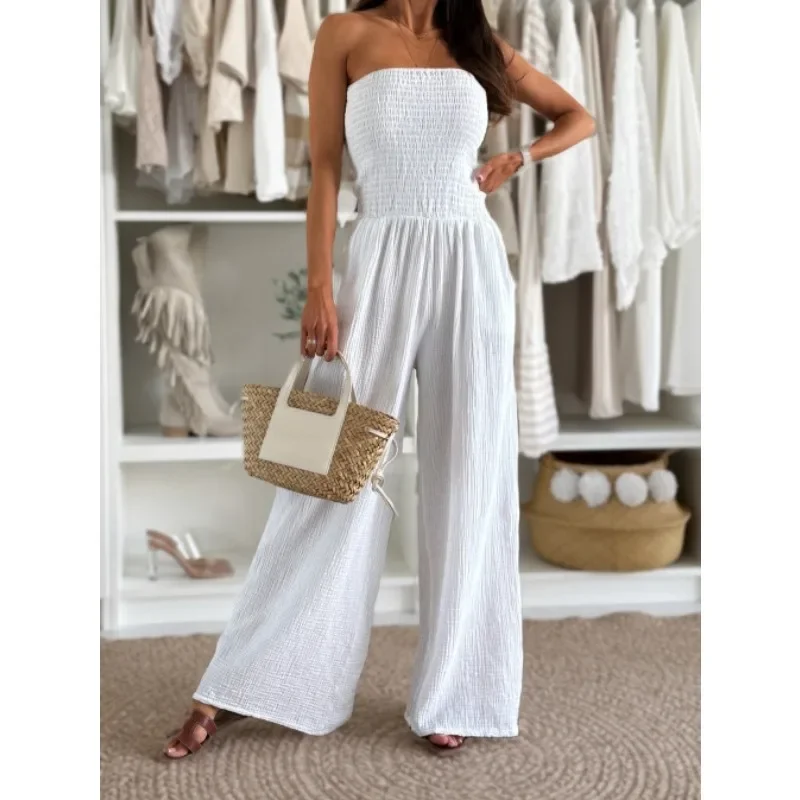 

Женский модный однотонный длинный комбинезон с открытыми плечами, женский повседневный удобный комбинезон с карманами на талии