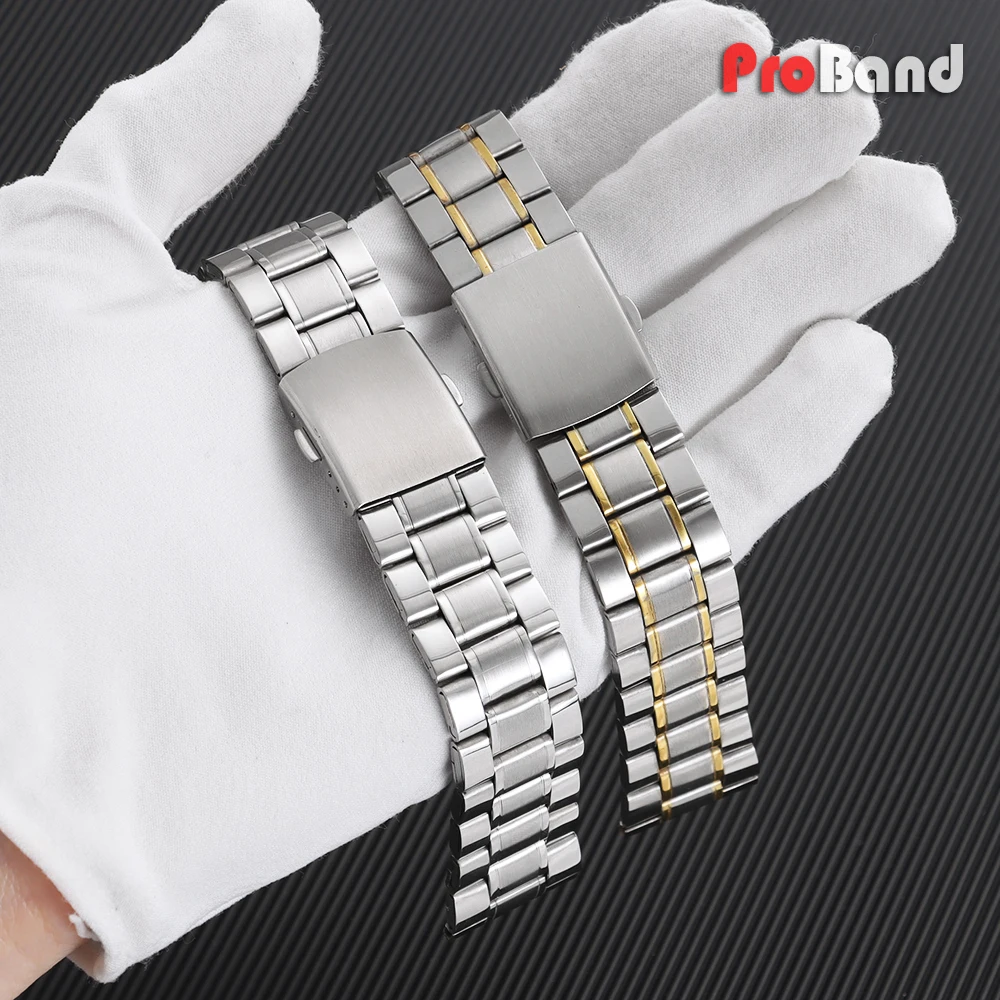 

12 14 16 18 20 22 24mm Stainless Steel Watch Band for Seiko for Samsung Men Straps Silver Gold Replace Bracelet Metal Wristbands