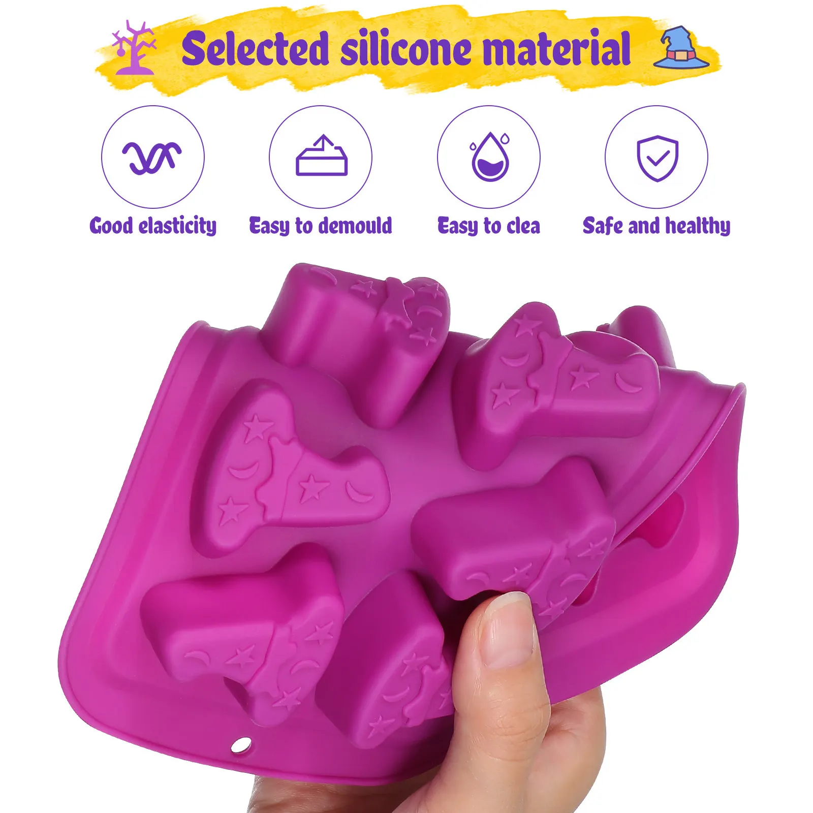 2Pcs Smooth Demoulding Wizard Hat Silicone Molds Halloween Ice Cube Makers Chocolate Making Tools Eco Friendly DIY Baking