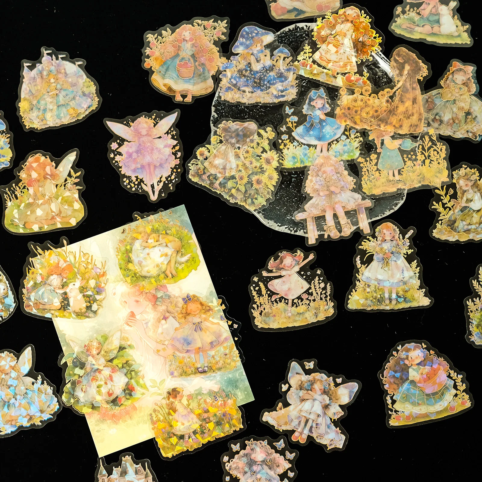 30Pcs Fairy Tale Forest Stickers, PET Gold Foil Waterproof Transparent Decals for DIY Journal & Scrapbook