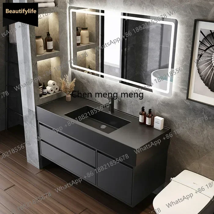 B567 Bathroom Cabinet Combination with Rock Integrated Basin Drawer Vanity Intelligent Bathroom Cabinet Sink Washbasin Furniture