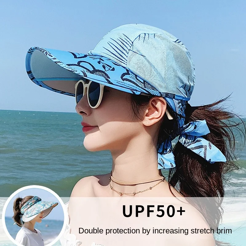 

New Sports Sun Hat Female Seaside Sunscreen UV Summer Travel Fashion Face Covering Sun Hat Big Brim Empty Top Hat for Women