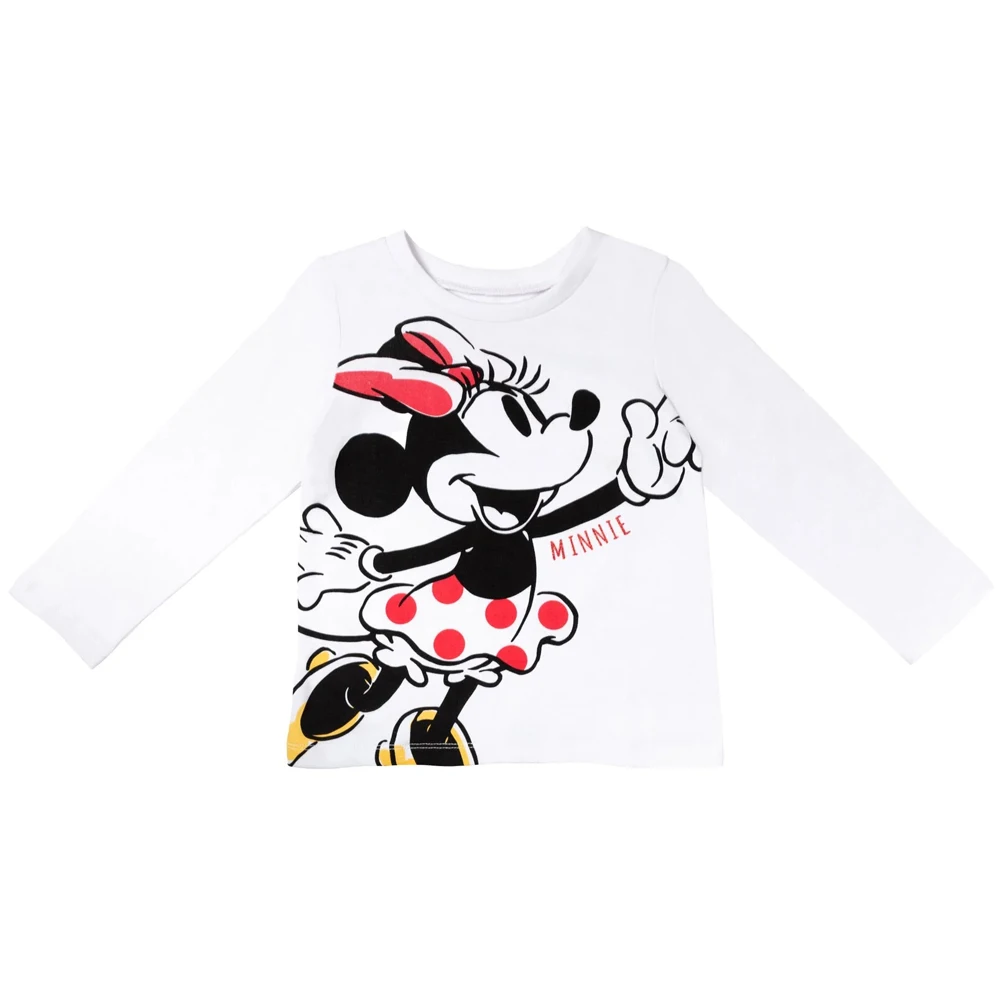 

Minnie Mouse Long-Sleeve Kids T-Shirt - White Base Red Polka Dot Dress Design Graphic Minnie Print Soft Casual Wear for Girls