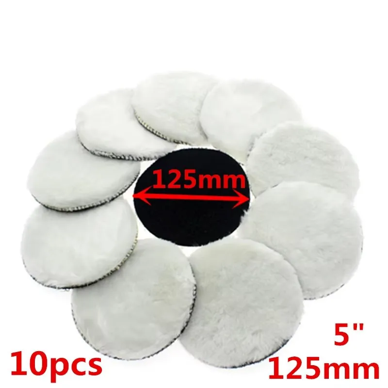 10PCS 5 Inch Wool Polishing Balls Buffing Pads Hook & Loop Car Polisher Pad for Auto Furniture Glass Stone Waxing Polishing