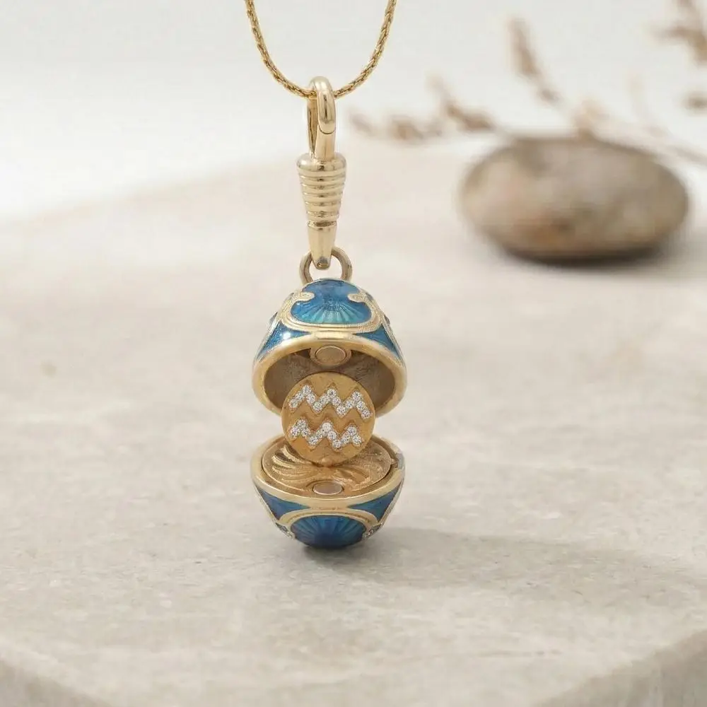 Egg Shaped Zodiac Locket Necklace Openable Copper Material Enamel Egg Pendant Thin Clavicle Chain Lightweight Birthstone Locket