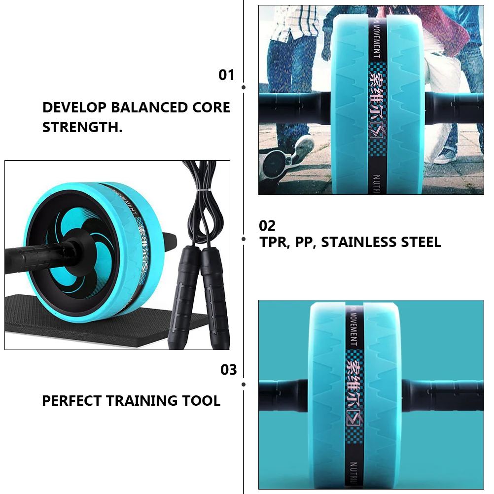 

1Set Ab Roller Wheel with Knee Pad Blue Black Lightweight Fitness Roller for Home Gym Core Workout Exercise Fitness Wheel