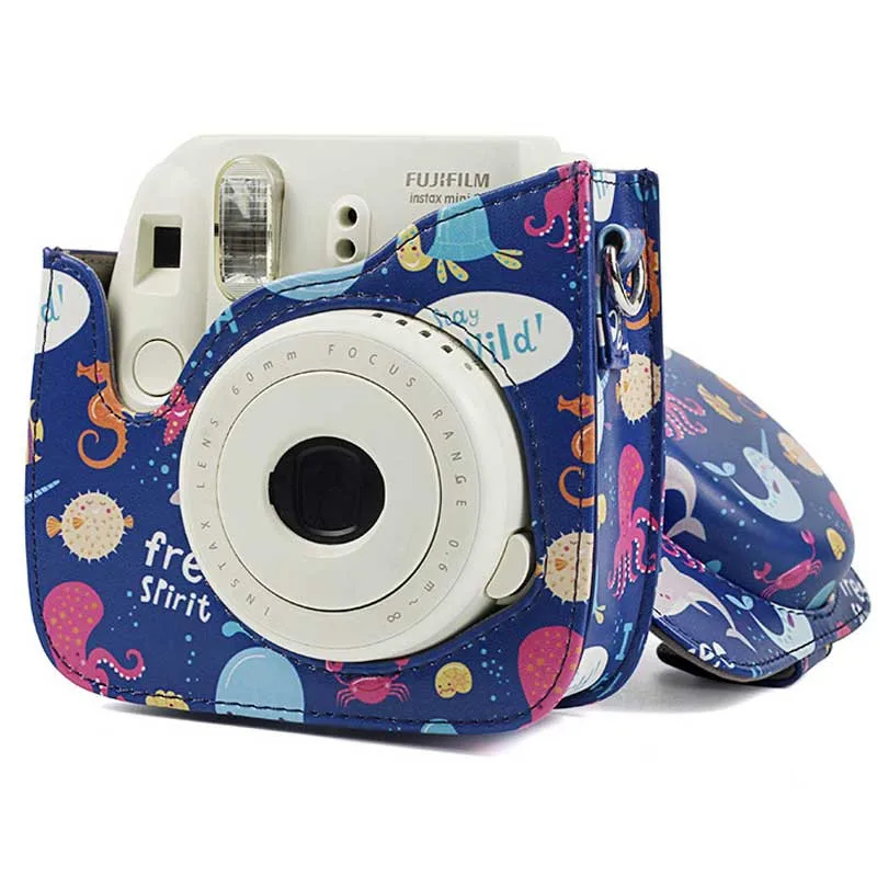 For Fujifilm Film Camera Bag for Instax Mini 9 8 8+ Camera Case PU Leather Cover Bag with Shoulder Strap