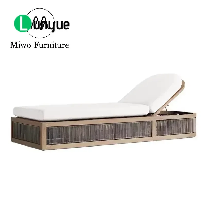 Modern Teak Wood Garden Lounger Outdoor Fabric Bed Furniture Set Customizable Design for Patio Lawn Poolside Relaxation