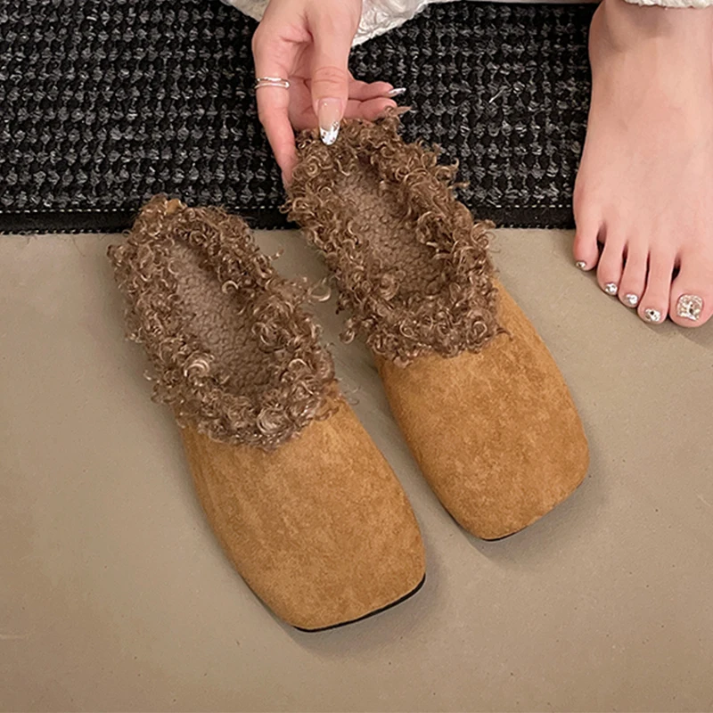 

Fur Women Cotton Slippers Flats Suede Fashion Mules Shoes Designer Warm Woman's Snow Boots 2025 Cozy New Winter Mujer Zapatos